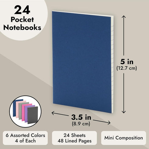 Paper Junkie 24 Pack Mini Notebooks for Kids, Pocket Notepads with 48 Lined Pages for Writing, Journaling, School