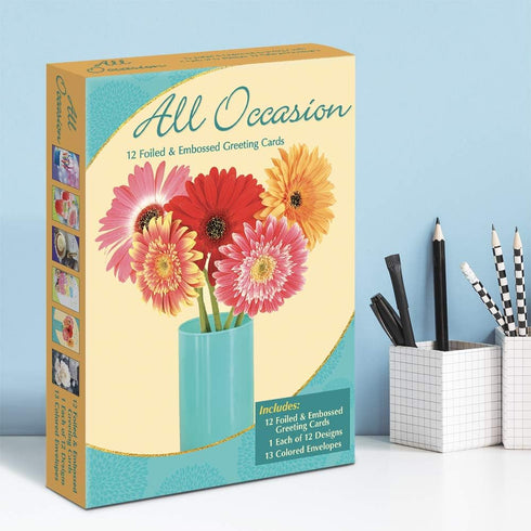 Designer Greetings Assorted All Occasion Cards, 12 Foiled and Embossed Cards for Various Events