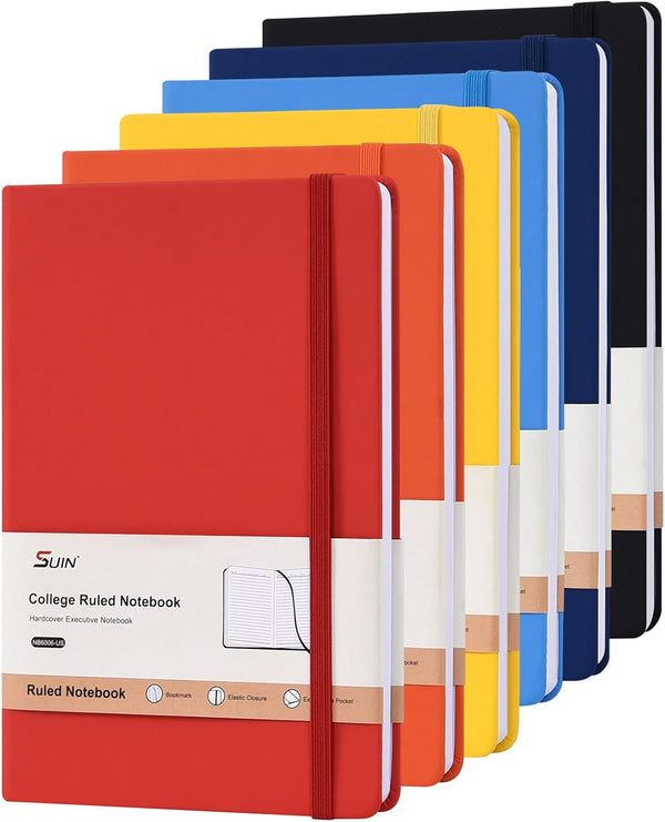 SUIN Hardcover Journal Notebooks - 6 Packs A5 Lined Journals, 200 Pages, 8.2 x 5.5 inch, Classic Ruled Notebooks