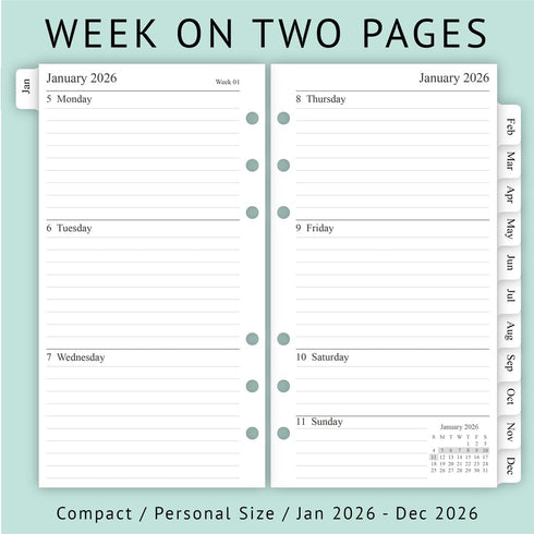 newestor 2026 Weekly & Monthly Planner Refill - Jan 2026 - Dec 2026, Personal Compact Size 3 (3-3/4" x 6-3/4")