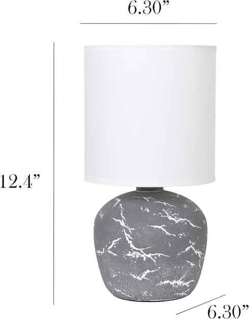 LT1170-GRY 12.4" Simple Designs Chic Glow Rounded Marble Inspired Concrete Table Lamp with Fabric Shade, Bedroom