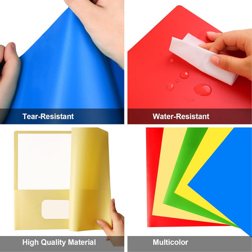 Habgp 100 Pack Plastic Folders with Pockets - 5 Color Heavy Duty Two Pocket Folder Business Card Holder for Office