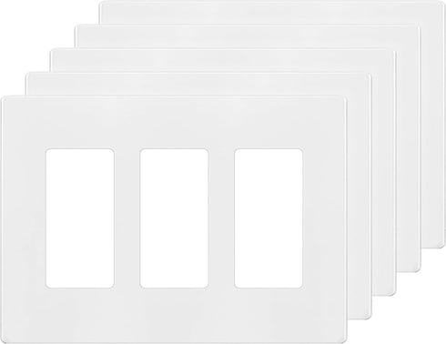 ENERLITES Screwless Decorator Wall Plate, Child Safe Cover, 3-Gang Size, Unbreakable Polycarbonate (White)
