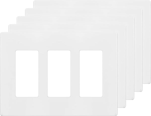 ENERLITES Screwless Decorator Wall Plate, Child Safe Cover, 3-Gang Size, Unbreakable Polycarbonate (White)