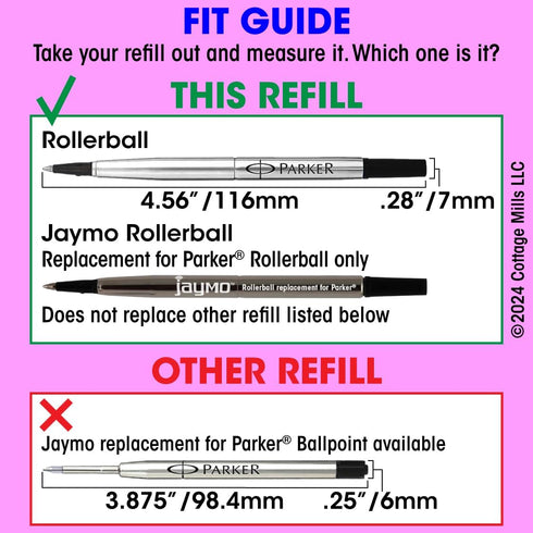 Jaymo Replacement for Parker Quink 1950323 - Rollerball Pen Refill, 2 Black, Measures 4.56 in / 116 mm Long
