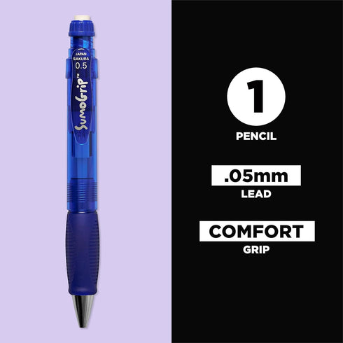 SAKURA SumoGrip Mechanical Pencil, 0.5 mm, Ergonomic with Comfort Grip, Clear Blue