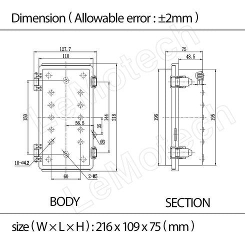 LeMotech Electrical Box, IP67 Waterproof Hinged Cover Junction Box, ABS Plastic Enclosure with Mounting Plate, Wall