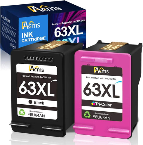Remanufactured Ink Cartridge Replacement for HP 63 63XL for Envy 4520 4512 4513 4516 OfficeJet 3830 (1 Black 1