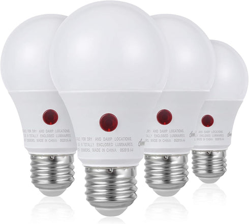 DEWENWILS 4 Pack A19 Dusk to Dawn LED Light Bulbs, 9W (60W Equivalent) 2700K Warm White, E26 Base, UL Listed