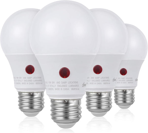 DEWENWILS 4 Pack A19 Dusk to Dawn LED Light Bulbs, 9W (60W Equivalent) 2700K Warm White, E26 Base, UL Listed