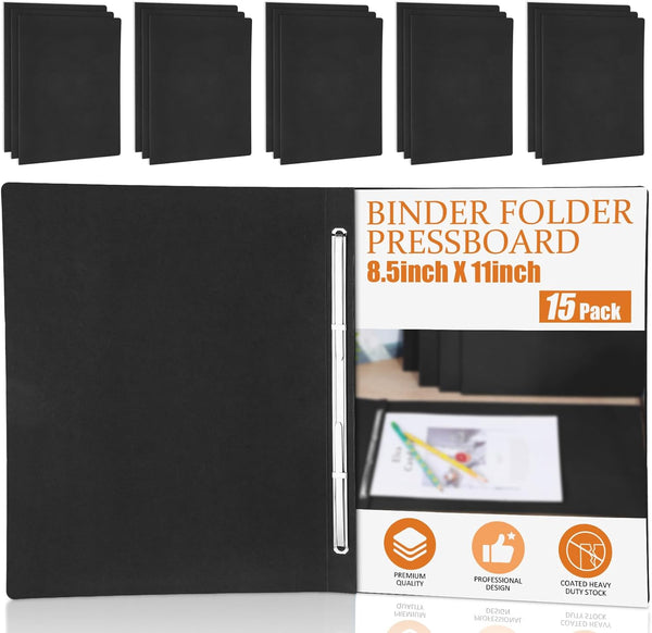 Zhanmai 15 Packs 8.5'' x 11'' Pressboard Report Covers, Metal Prong Fastener, Presentation Folder for Documents, Black