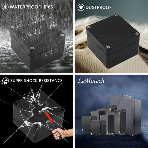 LeMotech IP65 Waterproof Junction Box Dustproof ABS Plastic Electrical Enclosure for Electronic Black 3.29x 3.19x 2.2