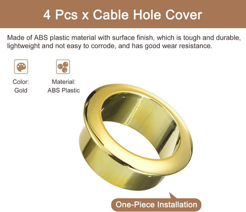 uxcell 4Pcs 1-3/8 inch(35mm) Gold ABS Cable Hole Cover for Office Desk Wire Cord Organizer