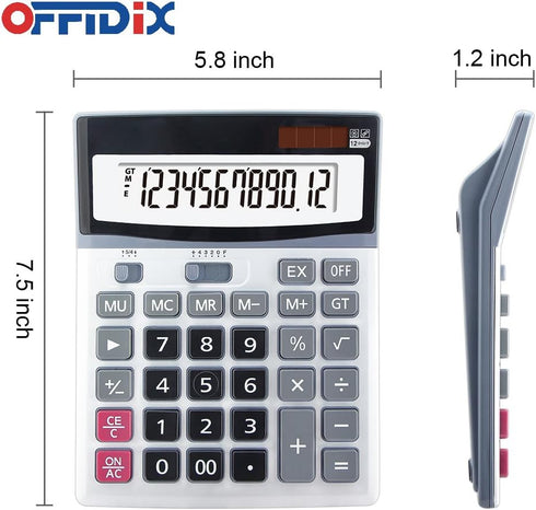 OFFIDIX Large Key Calculators Office Desktop Calculator, Dual Power Electronic Calculator Portable 12 Digit Large LCD Display Calculator Desk Calculator for Handheld for Daily and Basic Office