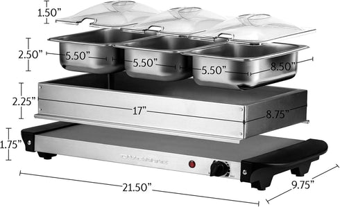 OVENTE Electric Buffet Server and Food Warmer, Three 1.5 Quart Chafing Dish Set with Stainless Steel Tray