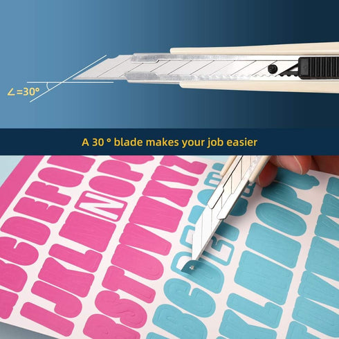 Gift Wrap Cutter Retractable Box Cutter, 3 Pcs Lockable Blade Knives + 30 Pcs 9mm Snap Off Blades