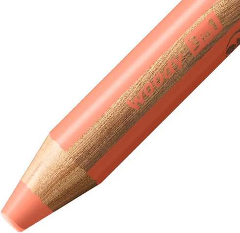 STABILO Multi-Talented Pencil Woody 3 in 1, Pack of 6 Assorted Pastel Colors with Sharpener