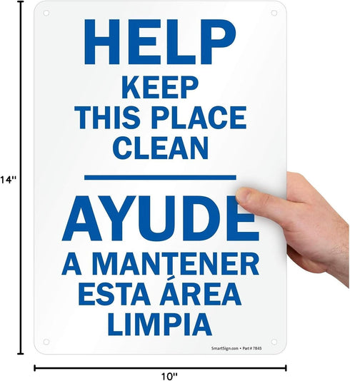 SmartSign U9-1807-NP "Help Keep This Place Clean" Bilingual Sign, 10" x 14"