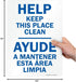 SmartSign U9-1807-NP "Help Keep This Place Clean" Bilingual Sign, 10" x 14"