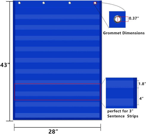 Standard Pocket Chart, Clear 10 Pockets for Classroom & Home, Heavy Duty Hanging Pocket Chart
