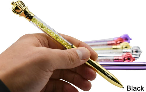 Maydahui 24PCS Crown Ballpoint Pen - Retractable Crystal Quicksand Pens, Black Ink for Girls Party School