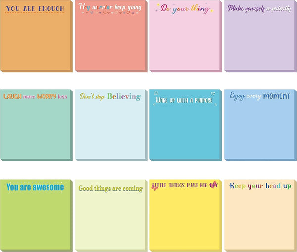 Zonon 12 Pieces Inspirational Sticky Notes, 3 x 3 Inch Motivational Fun Notepads for Teacher Nurse Coworkers Work