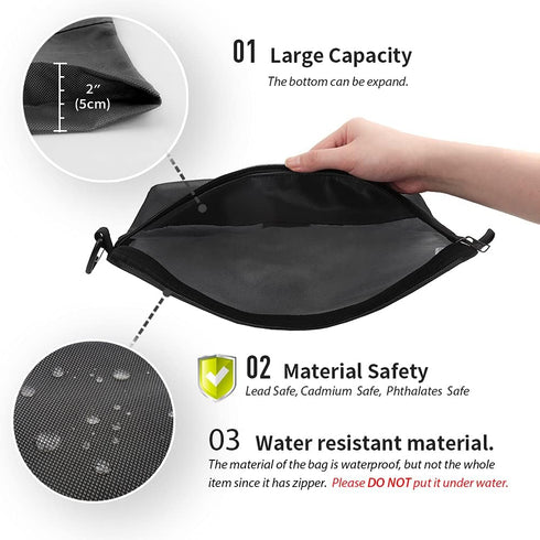 Pack of 3 Water-resistant Material Zipper Pouch Set, Mesh Zipper Bags for Storage (Black)