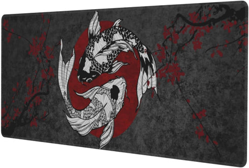 Rutuioy 31.5 11.8 Inch Japanese Koi Fish Ying Yang Black Red XXL XL Large Gaming Mouse Pad for Desk, Non-Slip Long