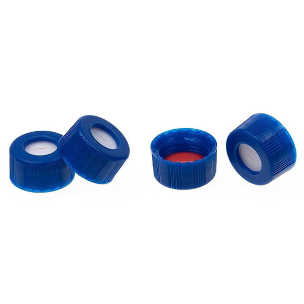 200PCS 2ml HPLC Autosampler Vial Caps, 9mm Blue 9-425 Ribbed Screw Caps with Red PTFE & White Silicone Liner, Pre-Slit.