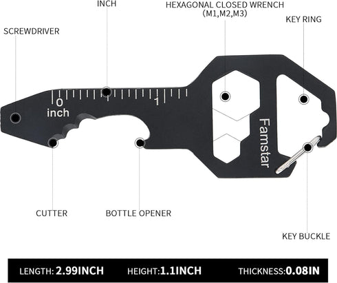 Keychain Multi-tool 3Pack Metal Pocket Tool for men Portable No rust multi-function tools Wrench for Screw,ruler and bottle opener,19 in 1 Total Routine maintenance. by Famstar