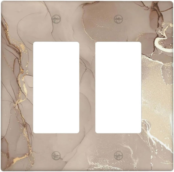 Rose Gold Brown Marble Light Switch Cover, 2 Gang Double Rocker Wall Plate for Bathroom Kitchen Decor