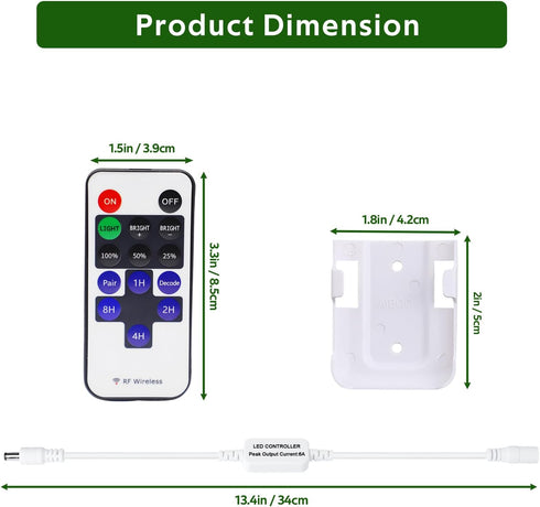 AIBOO Dimmer 12V Dimmable 3528 5050 Updated Mini Remote Control for Single Color LED Strip Lights, RF for DC LED
