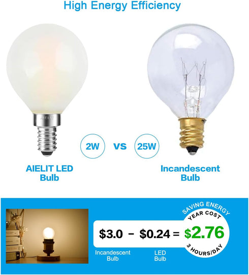 Frosted E12 LED Light Bulbs, 25-Watt Equivalent, Warm White 2700K, 2W G15/G50 Globe LED Bulb, 8 Pack