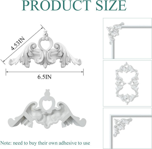 2 Project4.5IN*4.5IN PCS Carved Appliques Onlays, White PVC Corners Applique Flower Carvings Decals for Mirrors