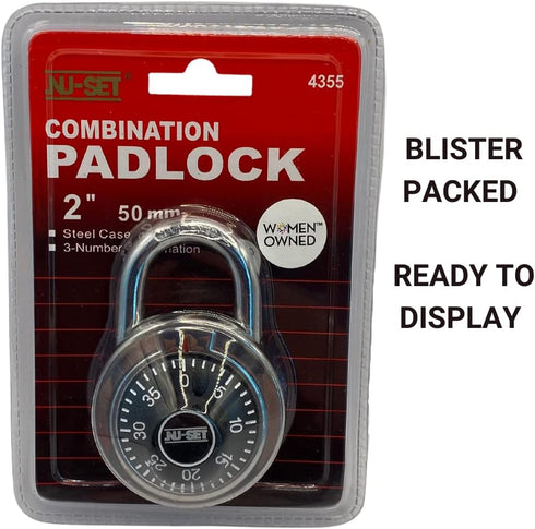NU-SET 2-Inch Laminated Steel Combination Padlock with Single Spin Dial for Door Security, Black