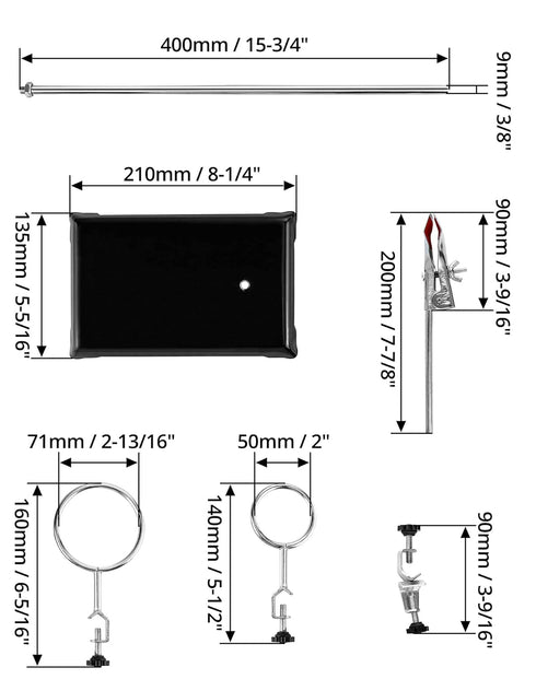 QWORK Chemistry Laboratory Stands Support Set, 2 Steel Lab Stands with Cast Iron Base, 16" L Rod with Burette Clamp and