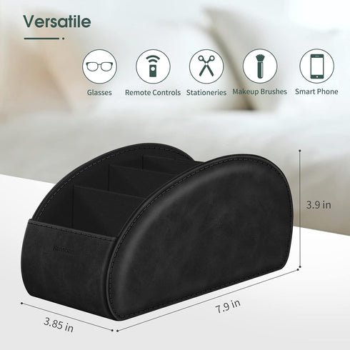 KENOBEE Large Remote Control Holder, 5 Compartments, Anti-slip Desktop Caddy for Phone, Office Supplies, Black