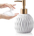 Ceramics Gold Soap Dispenser for Bathroom, 400ml/13.5Oz Refillable Liquid Hand Soap Bottle with Gold Pump (White)