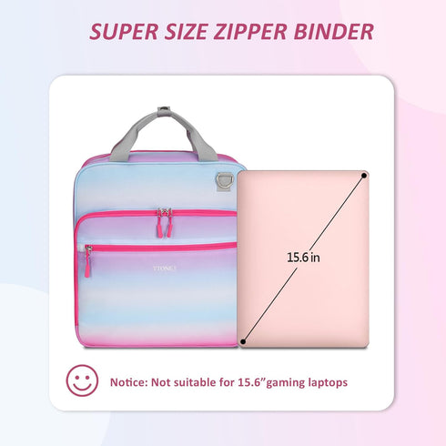 Ytonet Zipper Binder 3 Ring, 3 Inch Binder with Zipper, Fits 15.6 in Laptop, 600 Page Multi-Pocket Organizer