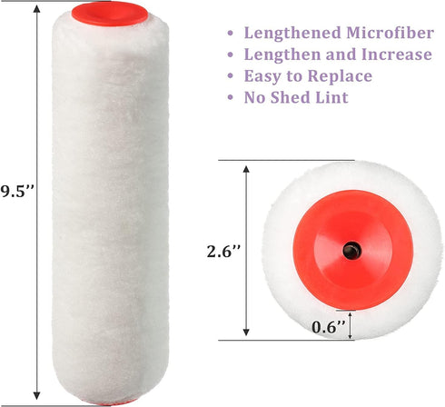 6FT Paint Roller Kits - 9.5 inches Roller Frame with 3 Covers and 60 inches Stainless Steel Handle