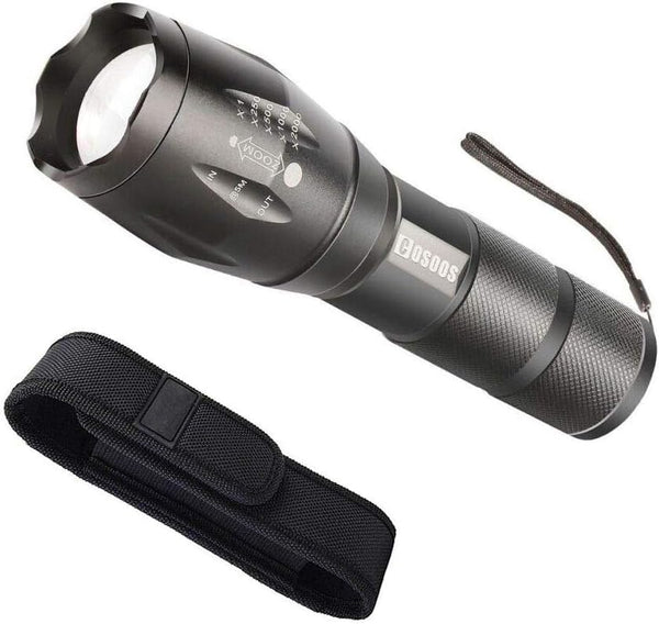 COSOOS LED Flashlight with Holster, Bright Tactical 1000 Lumen Flashlight, Zoomable 5-Mode Portable Waterproof