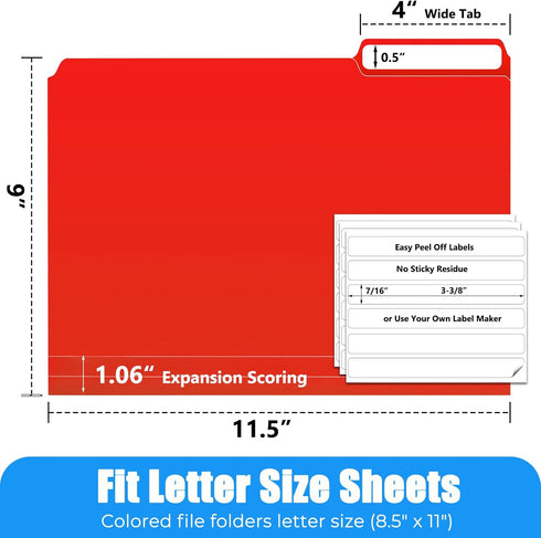 Habgp 9 Pcs File Folders - Manilla Folders 8.5 x 11 Inch, 1/3-Cut Tab Colored File Folders