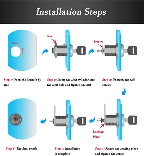 XMHF 16mm Cylinder Cam Lock for Mailbox, Cabinet, Cupboard, Drawer, Tool Box, Keyed Different, 2 Pcs