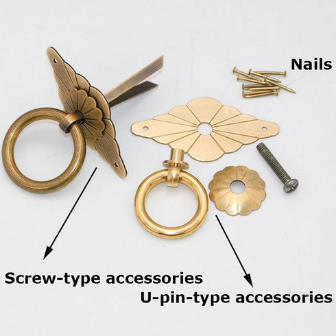 Hja Boutiques US Handle(Bronze,3.5cm,U-pin-Type) Chinese Antique Style Pure Copper Handles Brass Antique Bronze Round