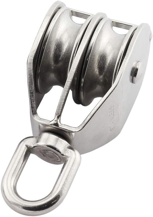 M50 Double Pulley Block, Stainless Steel Heavy Duty Hardware, Double Wheel Swivel Rigging Lifting Wheel