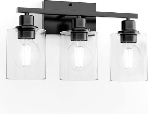 3-Light 18Inches E26 Bulbs Black Bathroom Lights Over Mirror, Anti-Rust Vanity Lighting Fixture for Bathroom, Modern