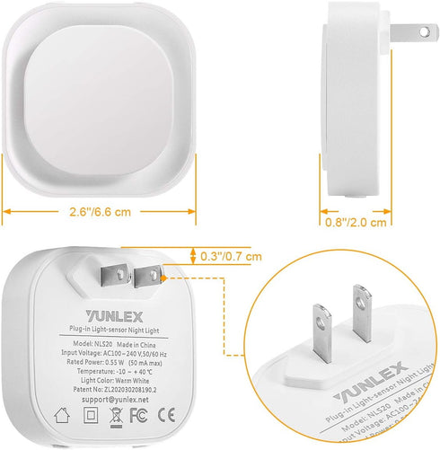 YUNLEX 2 Pack 3-Level Dimmer, Amber Night Light, Dusk to Dawn Sensor, Warm Glare-Free Reflected Glow, Auto On/Off