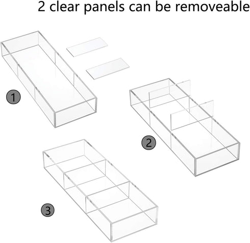 HIIMIEI 3 Section Acrylic Drawer Organizer Tray, Clear Desk Makeup Tray Organizer for Drawer, Office Shallow Drawer Organizer(11.8x4.3 inch) by HIIMIEI