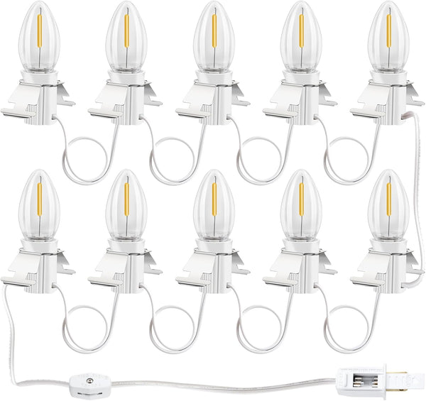 Christmas Village Lights with 10 LED Warm-White Bulbs, Decoration for Christmas Village Houses, C7 Christmas Village