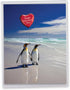 NobleWorks Big Animal Valentines Card with Envelope, Jumbo Notecard for Valentine's Day, Beach Penguins J3514VDG
